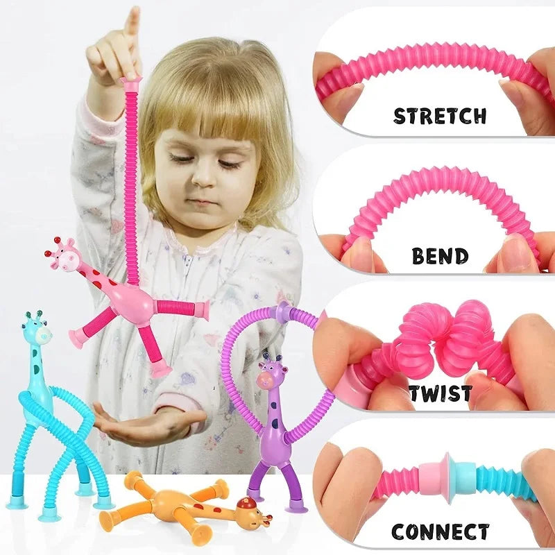 Brinquedos com ventosa para crianças Tubos Pop para alívio do stress Brinquedos de mão com girafa telescópica Brinquedos com fole sensorial Brinquedos anti-stress para apertar