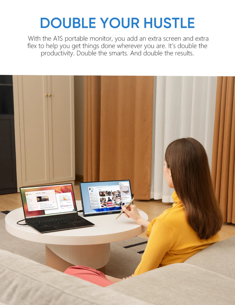 ARZOPA 14.0'' 1080P FHD IPS Ultrathin Monitor Portátil com USB C HDMI Segundo Ecrã Externo para Mac, Portátil, PC, Switch, PS, Xbox