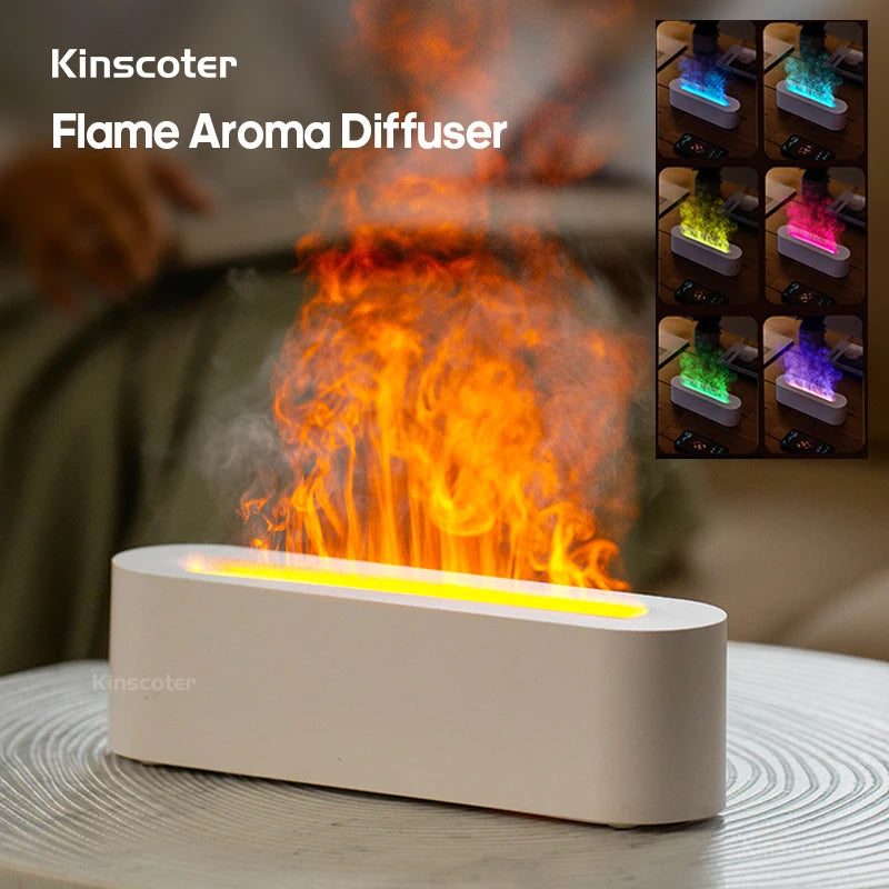 Difusor de ar de chama difusor de aromas de óleo essencial difusor de névoa fria ultrassónico com luz nocturna de fogo realista RGB