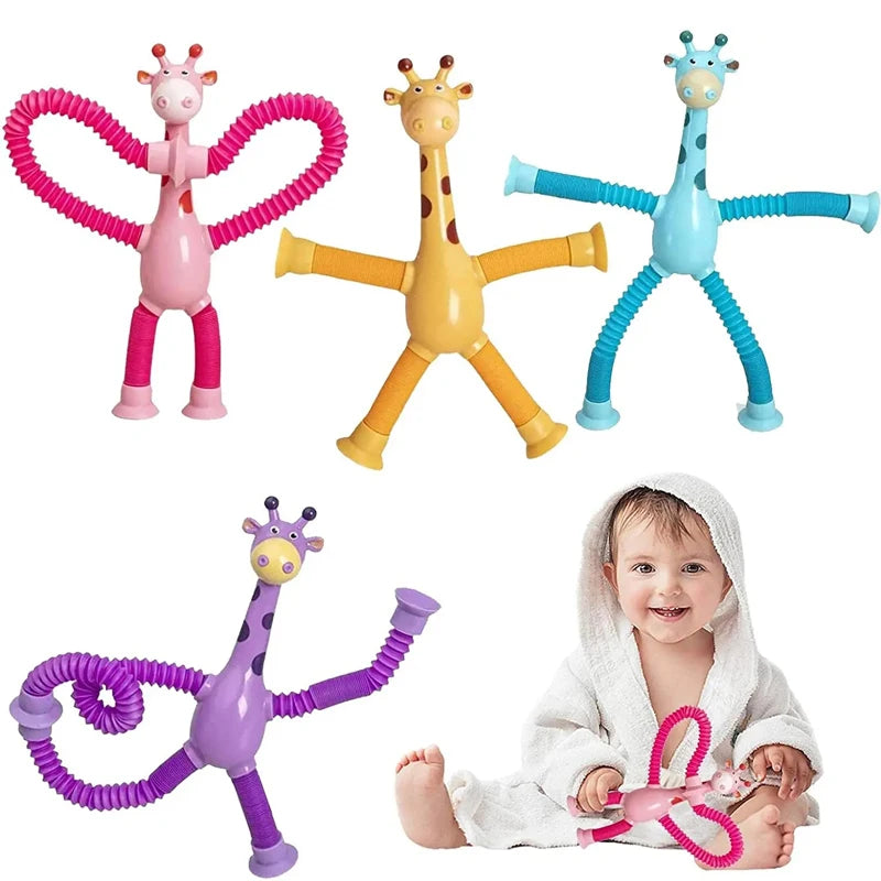 Brinquedos com ventosa de Natal para crianças Tubos Pop para alívio do stress Girafa telescópica Fidget Sensory Bellows Brinquedo anti-stress Squeeze