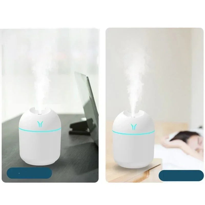 Mini humidificador de ar Luz romântica Difusor de óleo essencial USB Purificador para automóvel com luz LED Pulverizador de névoa de aniões aromáticos