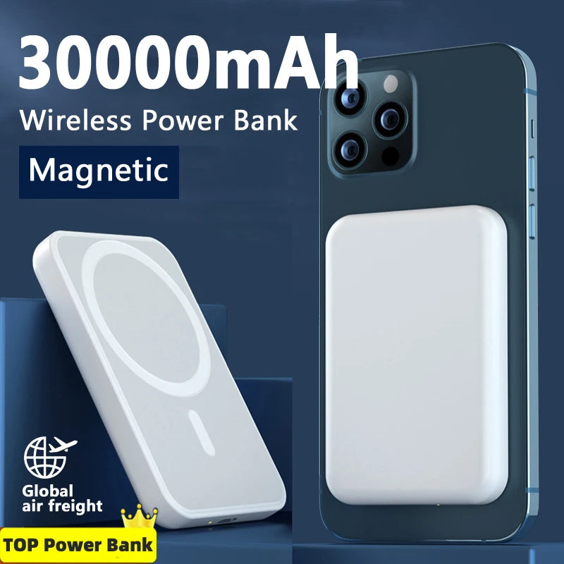 Carregador sem fios portátil de 30000mAh Macsafe Bateria magnética externa sobresselente para iPhone 14 13 12 Pro Max