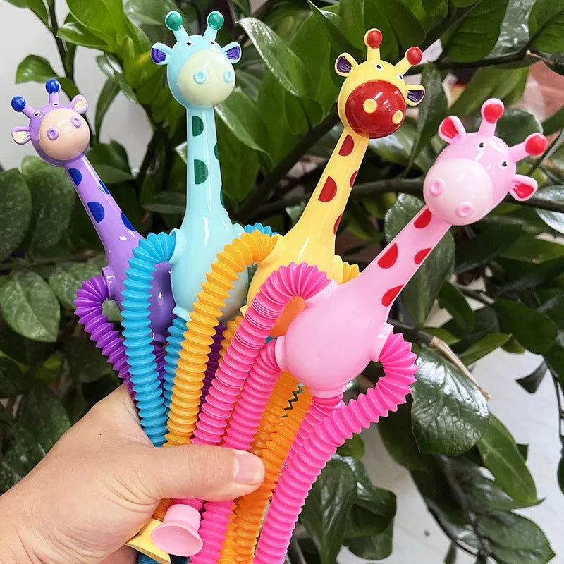 Brinquedos com ventosa para crianças Tubos Pop para alívio do stress Brinquedos de mão com girafa telescópica Brinquedos com fole sensorial Brinquedos anti-stress para apertar