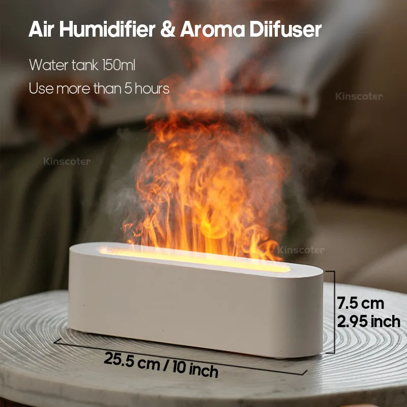 Difusor de ar de chama difusor de aromas de óleo essencial difusor de névoa fria ultrassónico com luz nocturna de fogo realista RGB