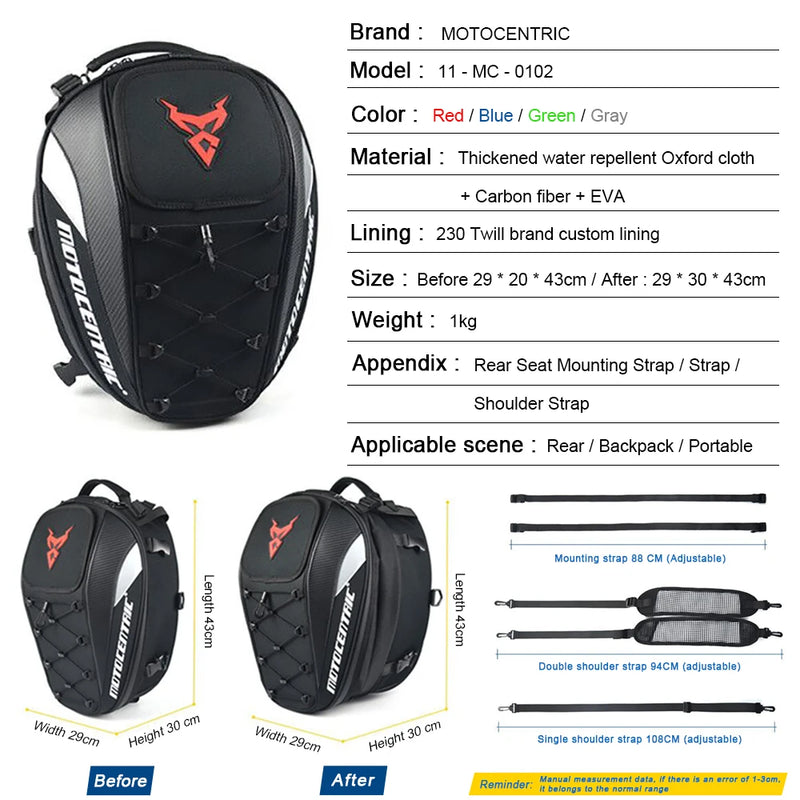 Nova bolsa impermeável para cauda de motocicleta multifuncional durável para assento traseiro de motocicleta Bolsa para motocicleta de alta capacidade Mochila para motociclista