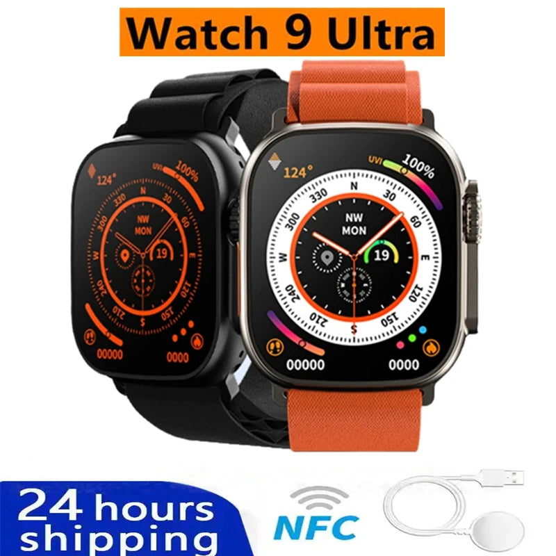 Smartwatch Ecrã AMOLED Mostra sempre a hora Chamada Bluetooth Série 9 Relógio mostrador personalizado Homens Desporto Saúde Mulheres Relógio inteligente e NFC