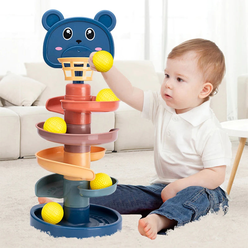 Brinquedo educativo precoce para bebés Pista rotativa Brinquedo de empilhar para crianças