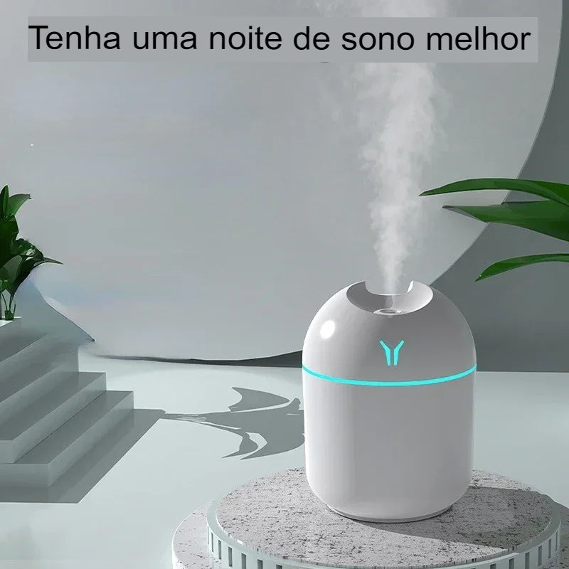 Mini humidificador de ar Luz romântica Difusor de óleo essencial USB Purificador para automóvel com luz LED Pulverizador de névoa de aniões aromáticos