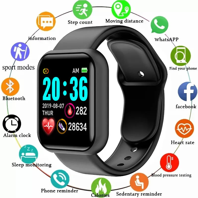 Smart Watch para homens D20 Pro Relógio inteligente Monitor de frequência cardíaca Pressão arterial Pulseira de fitness Presente para smartphones IOS e Android