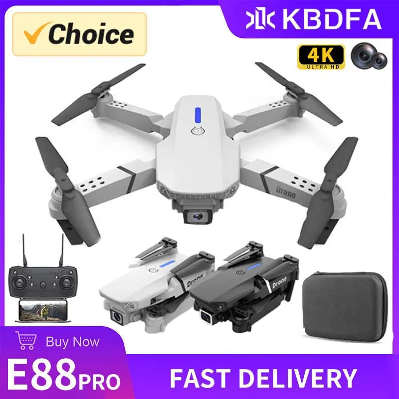 KDBFA 2023 Novo E88 Pro WIFI FPV Drone Grande Angular HD 4K 1080P Câmara Suporte de Altura RC Quadcopter Dobrável Dron Helicóptero Brinquedos Presente