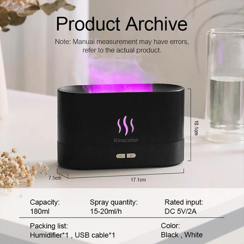 Kinscoter Difusor de Aroma Humidificador de Ar Ultrassónico Cool Mist Maker Fogger Led Essential Oil Flame Lamp Difusor