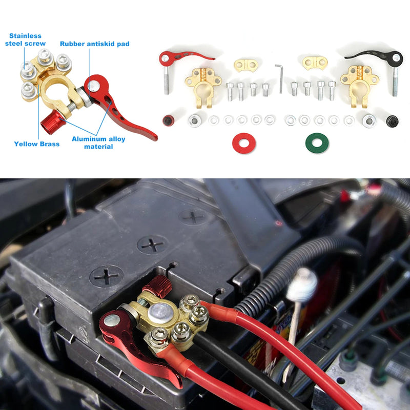 1 Par 12V 24V Positivo e Negativo Automotivo Carro Top Post Bateria Terminais Fio Cabo Braçadeira Terminal Conectores