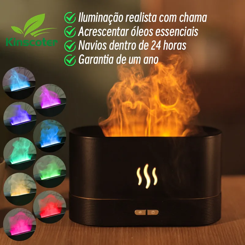 Kinscoter Difusor de Aroma Humidificador de Ar Ultrassónico Cool Mist Maker Fogger Led Essential Oil Flame Lamp Difusor