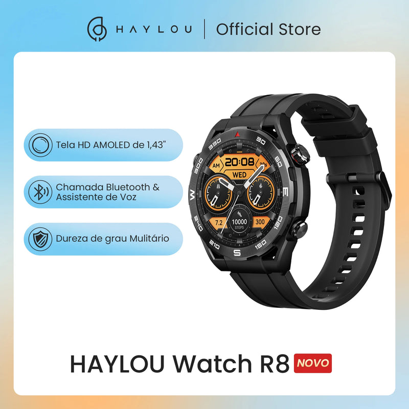 HAYLOU Watch R8 Smartwatch 1.43'' AMOLED HD Display Relógio inteligente Bluetooth Chamada e Assistente de Voz Relógio de resistência de grau militar