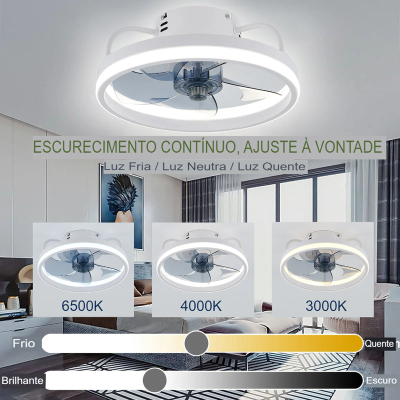 Ventilador de teto inteligente de 55w com luzes, controle remoto, decoração do quarto, lâmpada 33cm, lâminas invisíveis de ar, silencioso