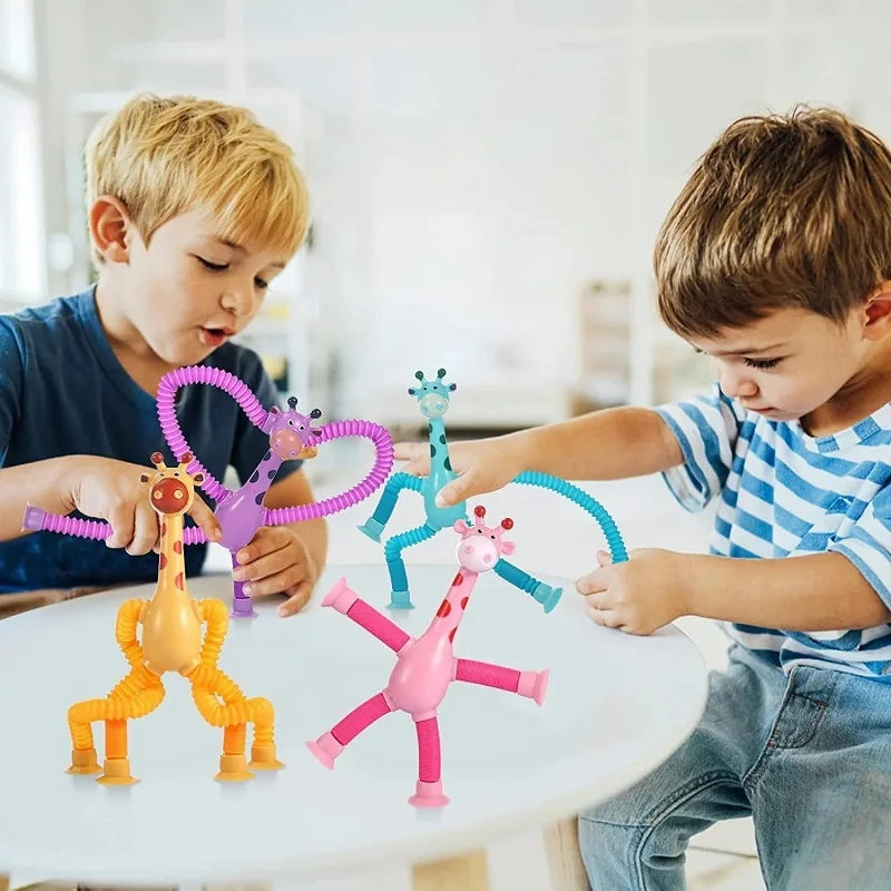 Brinquedos com ventosa para crianças Tubos Pop para alívio do stress Brinquedos de mão com girafa telescópica Brinquedos com fole sensorial Brinquedos anti-stress para apertar