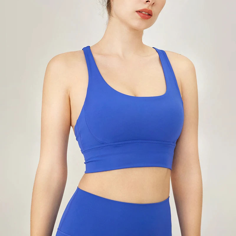 Novo sutiã desportivo costas cruzadas sutiã de ioga push up à prova de choque roupa interior de ginástica de fitness Tops de colheita para mulheres sutiãs de treino de ioga simples