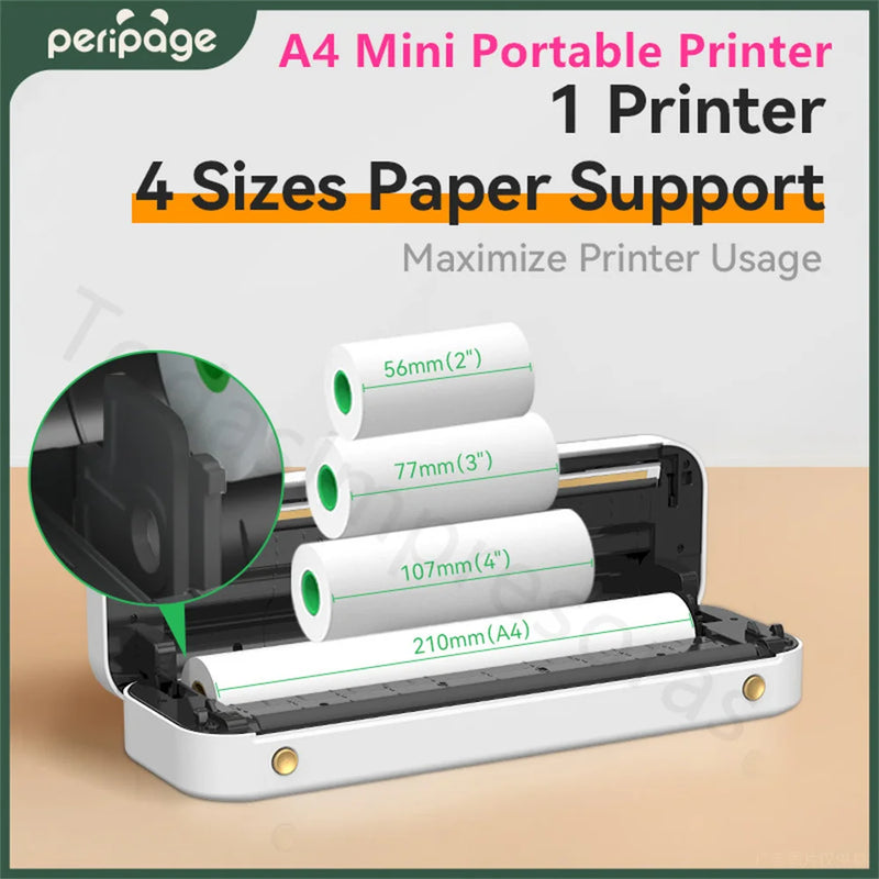 PeriPage A4 Continuous Thermal Printer Wireless Printer PDF Webpage Contract Picture Printers Thermal Paper No Need Ink or Toner