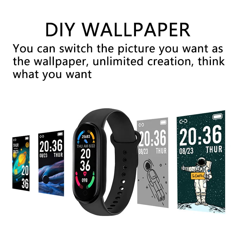 M6 Smart Watch Homens Mulheres Fitness Pulseira Desportiva Pulseira Desportiva Monitor de Pressão Arterial à Prova de Água Relógios Multifunções