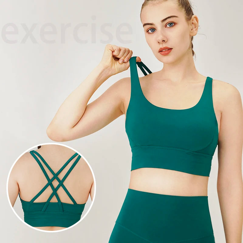 Novo sutiã desportivo costas cruzadas sutiã de ioga push up à prova de choque roupa interior de ginástica de fitness Tops de colheita para mulheres sutiãs de treino de ioga simples