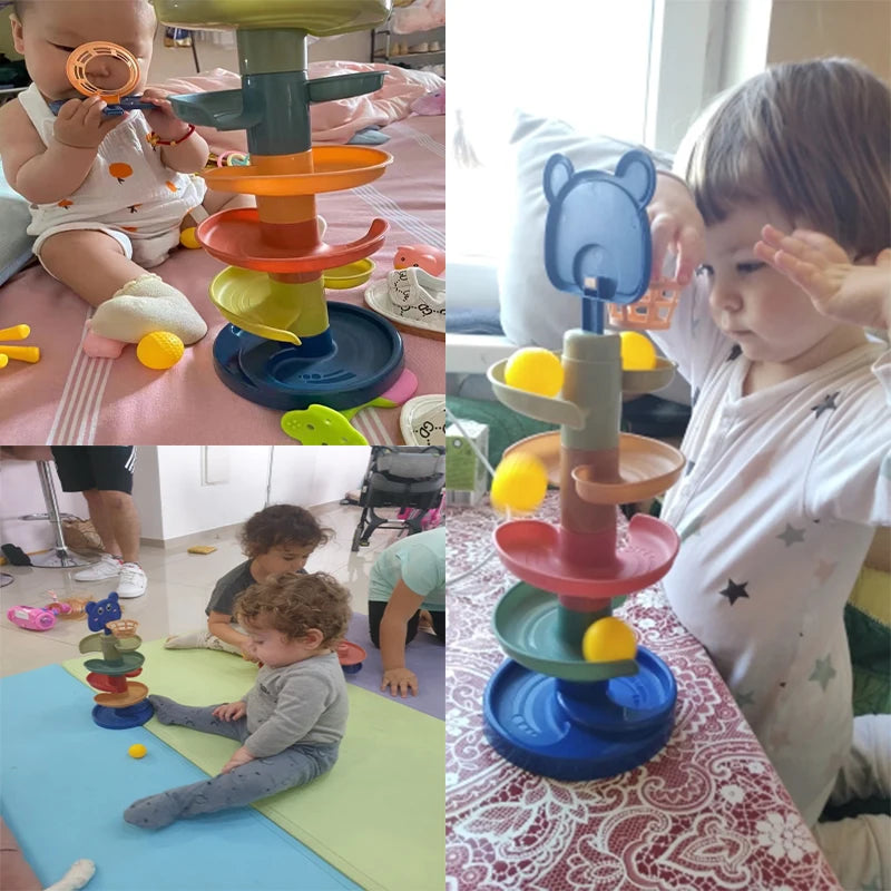 Brinquedo educativo precoce para bebés Pista rotativa Brinquedo de empilhar para crianças