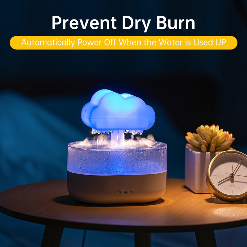 Humidificador de nuvem de chuva 200ML para óleos essenciais Difusor de aromas com gotas de água e luz nocturna colorida Humidificador de cogumelos