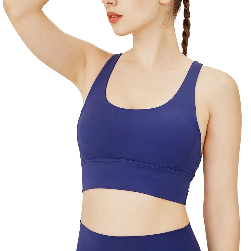 Novo sutiã desportivo costas cruzadas sutiã de ioga push up à prova de choque roupa interior de ginástica de fitness Tops de colheita para mulheres sutiãs de treino de ioga simples