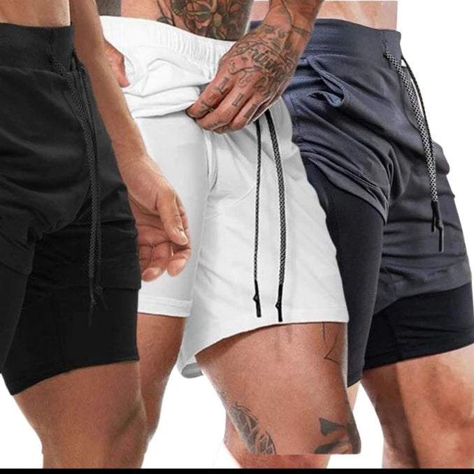 KIT 3 SHORT 2 EM 1 DUPLO PARA TREINO, ACADEMIA, CORRIDA ESPORTIVO DRYFIT COM PROTEÇÃO UV